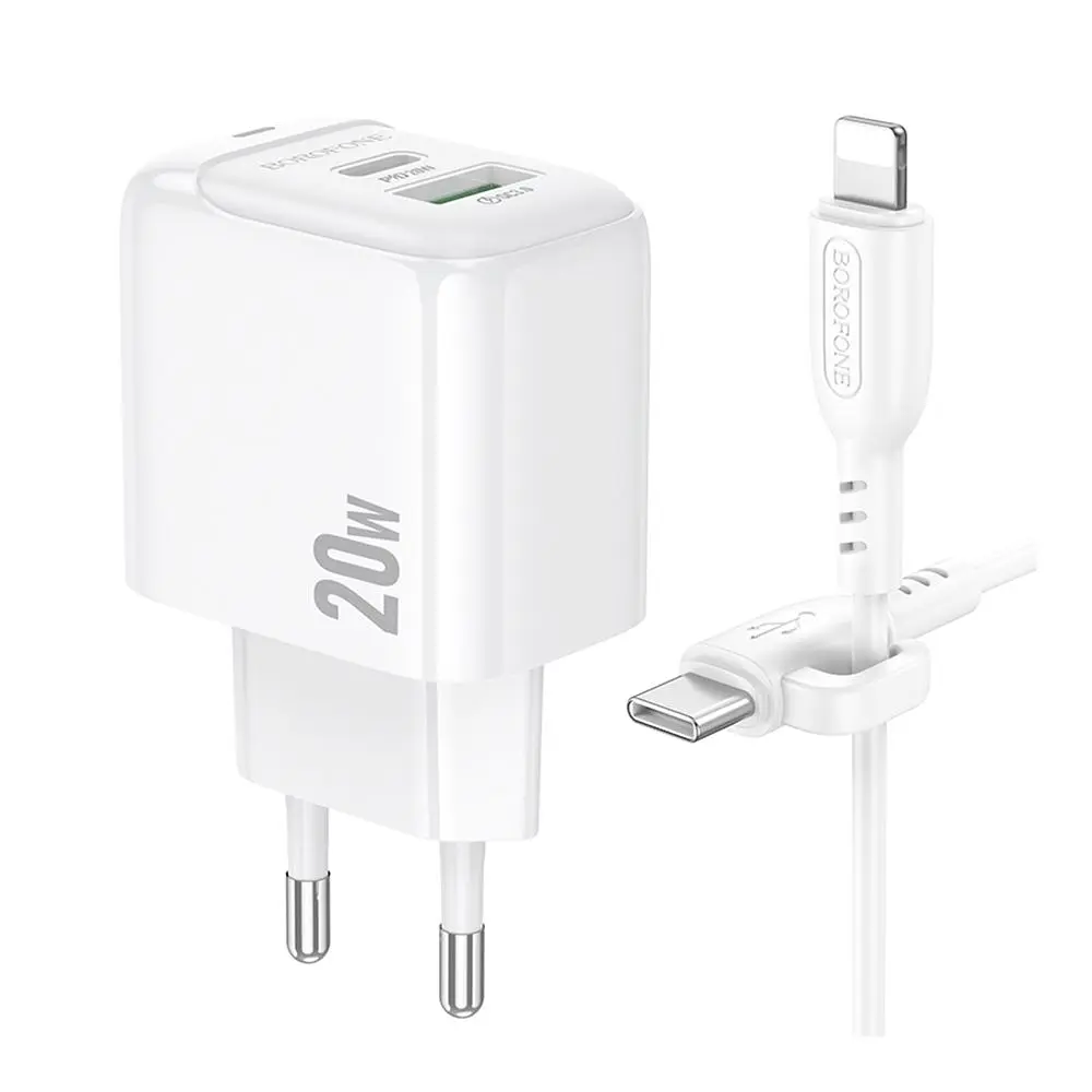 Зарядний комплект Borofone BAS44A 1Type-C /1USB PD/QC 20W 5V/3A Type-C to Lightning 1 м White (35138_3345029) - фото 4