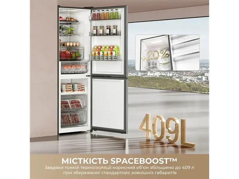 Холодильник з морозильною камерою Dreame MegaPro 185 см клас E inox (DRB400WMBEUA) - фото 7