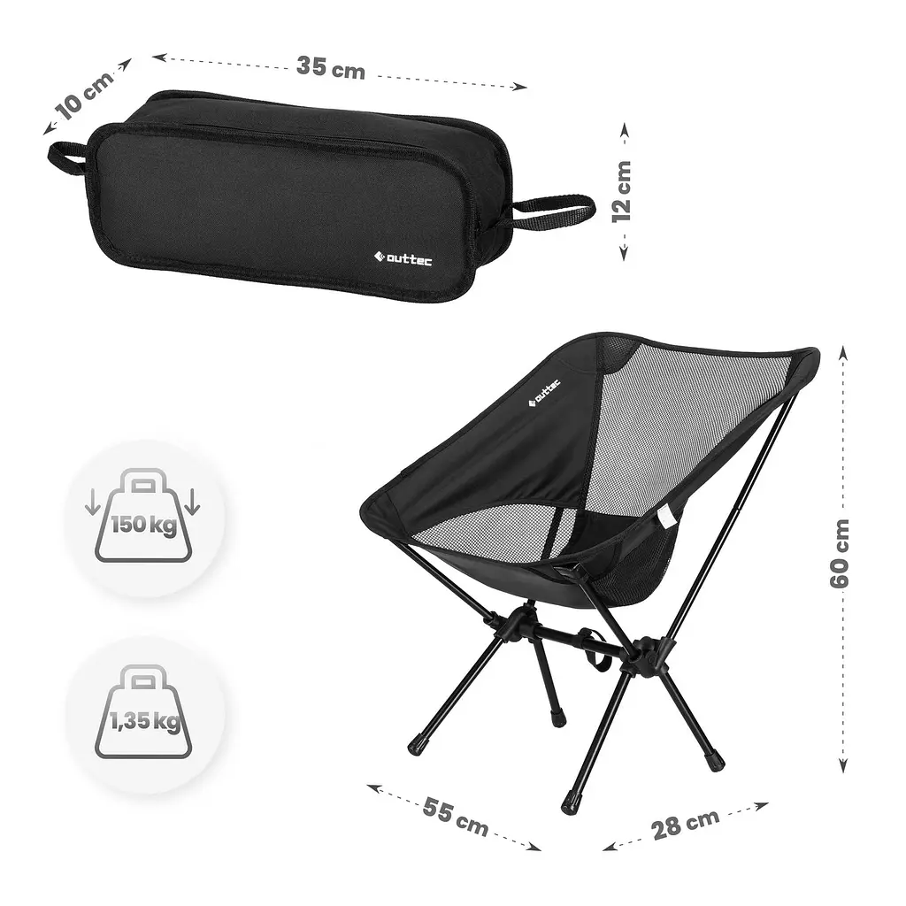 Крісло туристичне ультралегке розкладне Outtec Moon Chair Light з чохлом чорний - фото 15