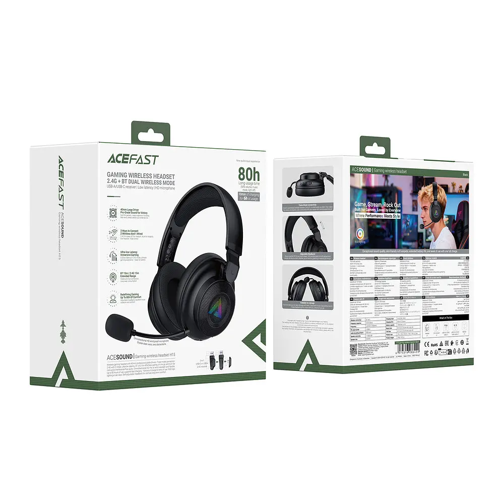 Навушники ігрові ACEFAST H15 gaming wireless headset Чорний - фото 2