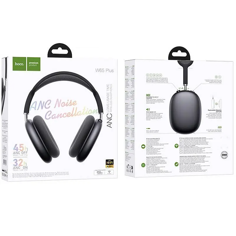 Беспроводные накладные наушники Hoco W65 Plus, ANC, BT5.4, AUX, 400mAh, 45h, deep space gray - фото 4