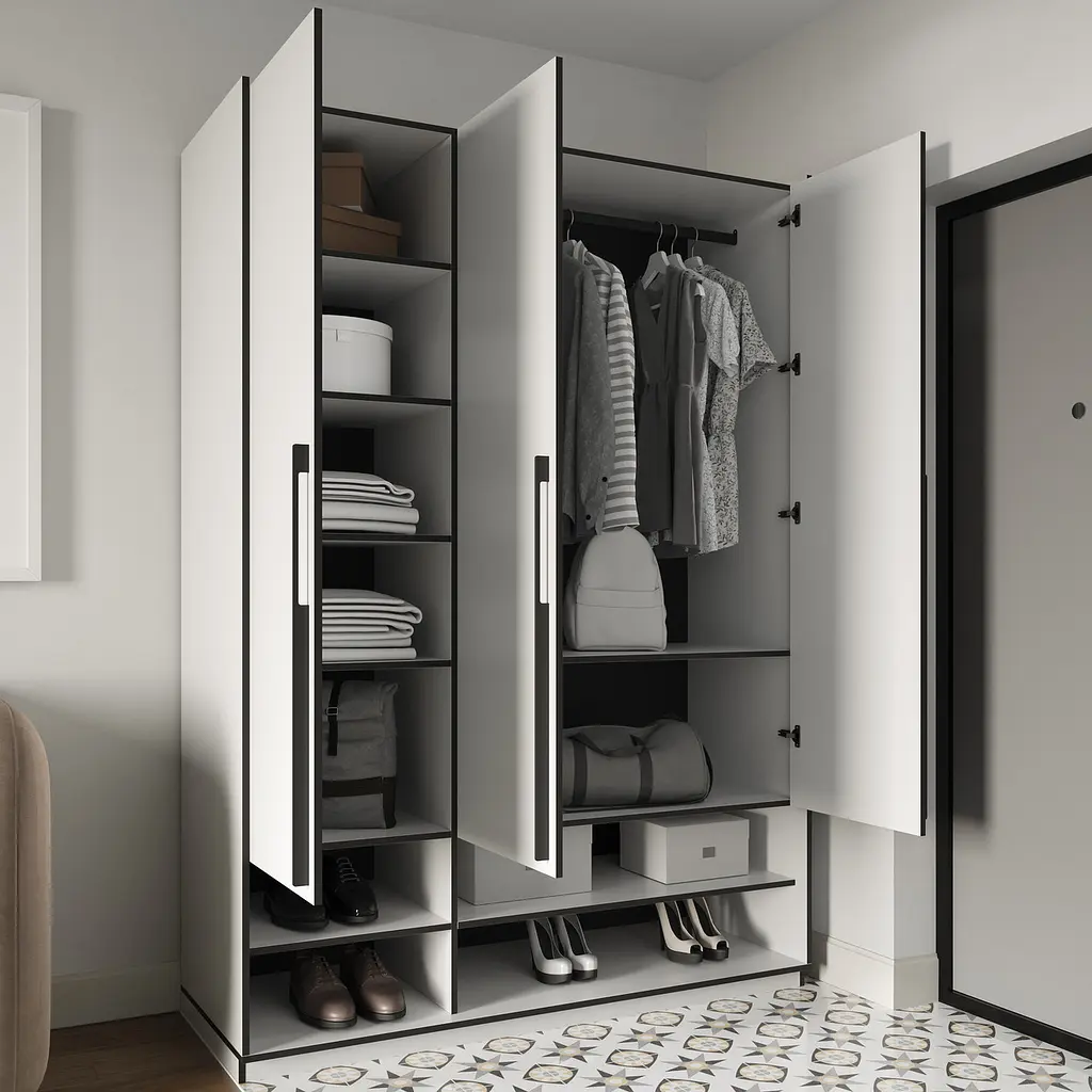 Шафа для одягу Flamecame з поличками та штангою на 3 двері у передпокій FR-06 Гранж Пісочний - фото 2