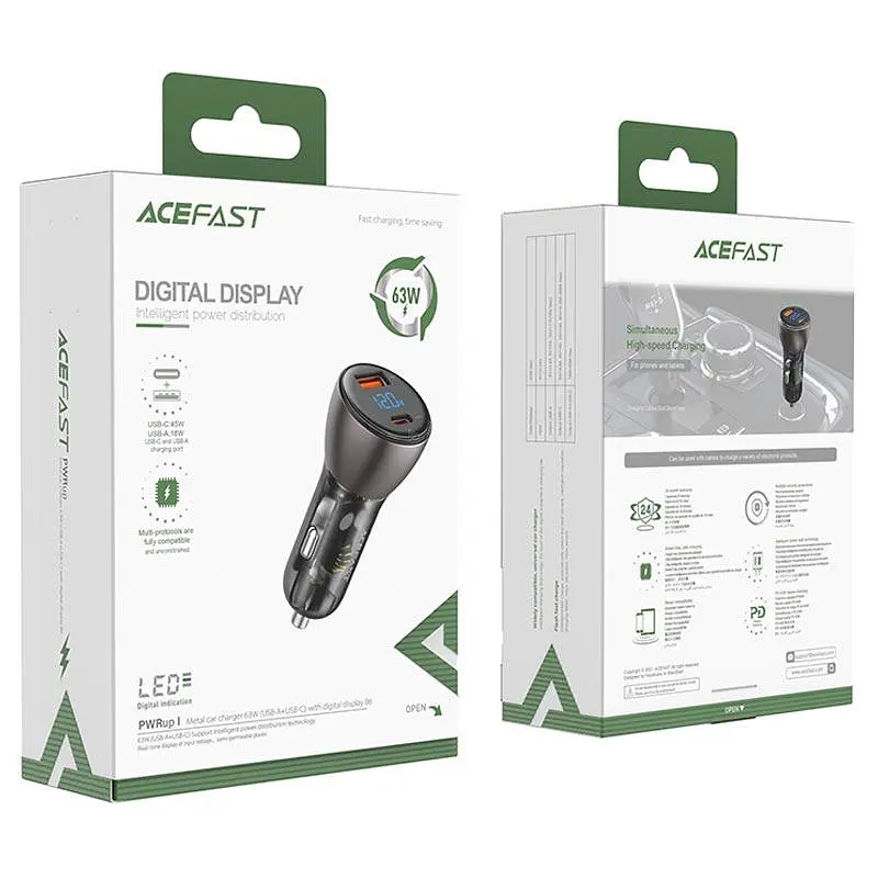 Автомобільний зарядний пристрій ACEFAST B6 metal 63W (USB-A+USB-C) with digital display - фото 2
