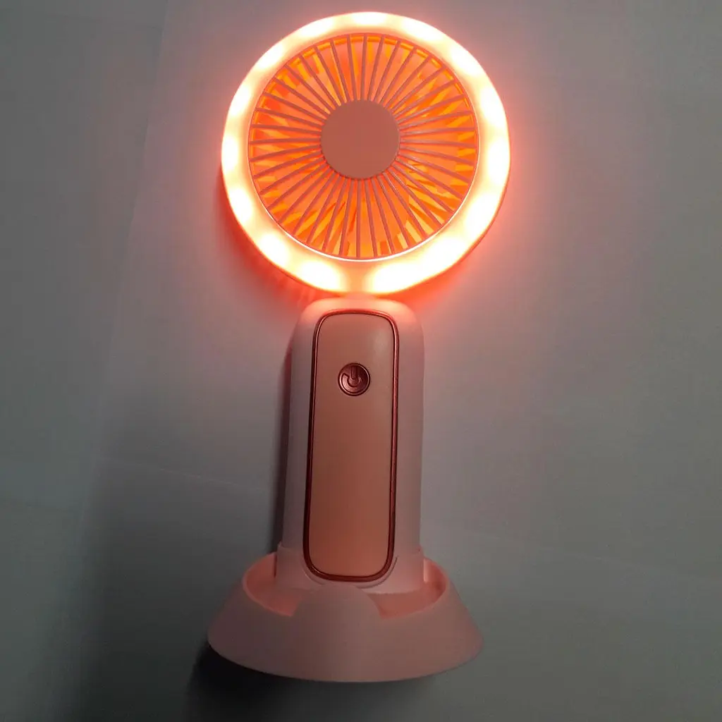 Портативний мінівентилятор Mini Portable Fan 3 Вт із підсвіткою і підставкою для телефона, рожевий, настільний вентилятор - фото 3