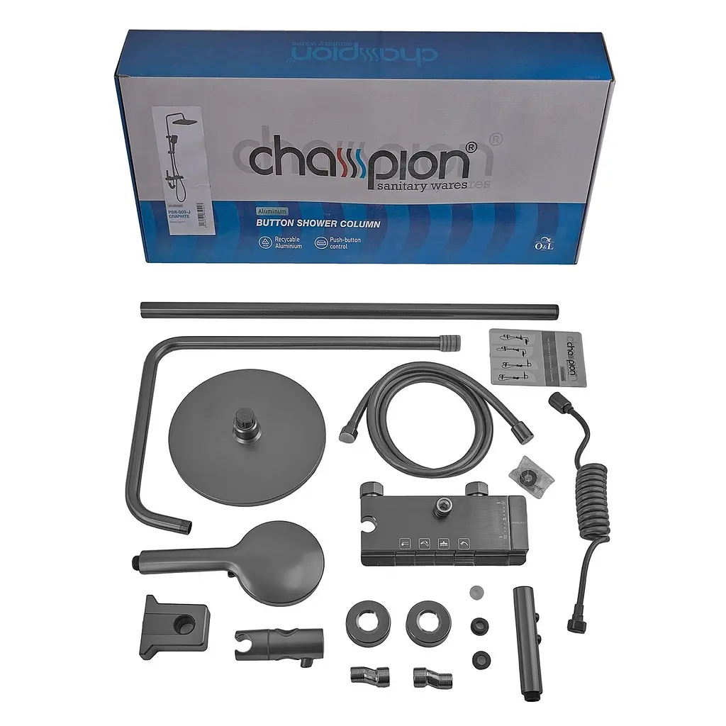 Душова система з кнопковим перемикачем із алюмінію Champion PBD-009-J graphite CH6550, Графіт - фото 9