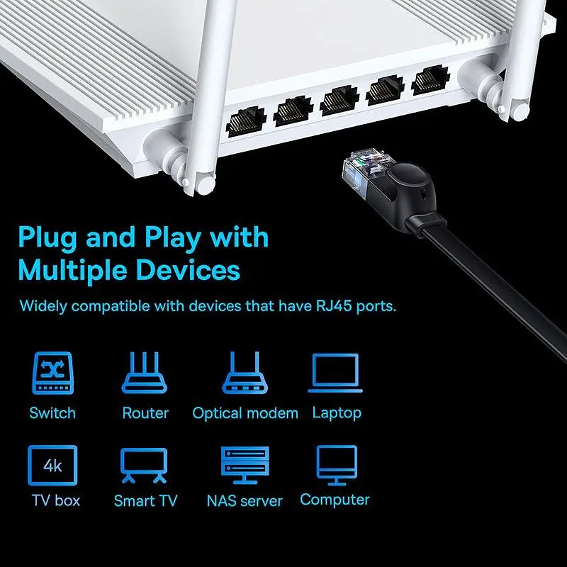 Кабель Baseus high Speed Six types of RJ45 Gigabit network cable (flat cable) 1 метр чорний - фото 10