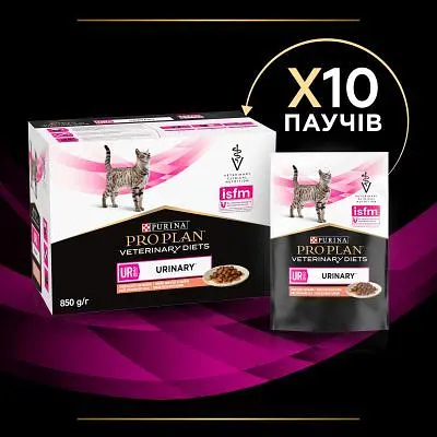 Вологий корм для кішок Purina Pro Plan Veterinary Diets UR ST/OX Urinary З лососем 10 x 85 г (8445290093851) - фото 9