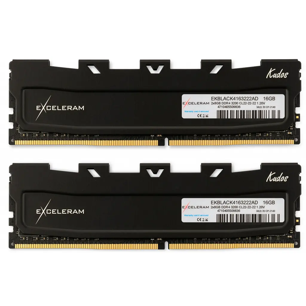 Модуль пам'яті для комп'ютера DDR4 16 ГБ (2 × 8 ГБ) 3200 МГц Black Kudos eXceleram (EKBLACK4163222AD)