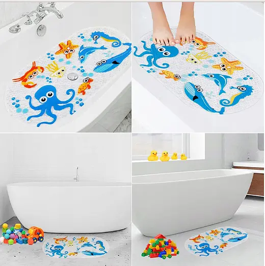 Дитячий антиковзаючий килимок на присосках 65х38 у ванну резиновий противоскользящий коврик гумовий для дорослих дітей силіконовий підводний світ  - фото 6