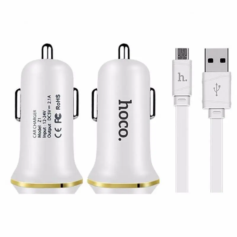 Автомобільний зарядний пристрій Hoco Z1 White 2 USB + USB Cable XiaomicroUSB - фото 4