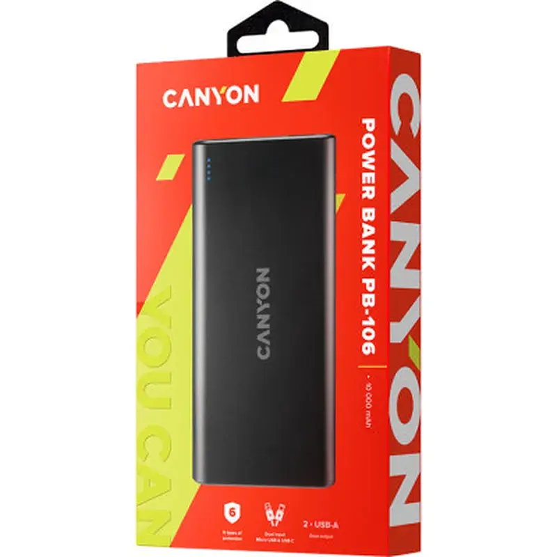 Батарея універсальна Canyon PB-106 10000mAh Input 5V/2A, Output 5V/2.1A(Max) (CNE-CPB1006B) - фото 5