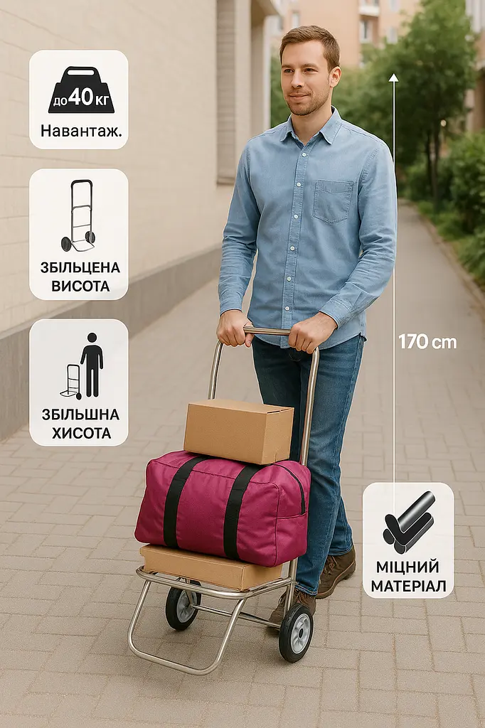 Господарський візок складаний ТМО-120У зі збільшеною висотою оцинкований 40 кг колеса 120 мм - фото 2