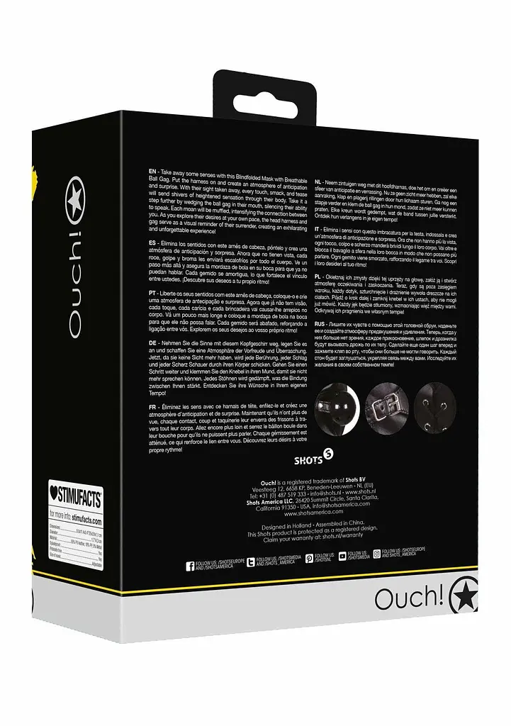 Маска на очі Ouch! Blindfolded Mask with Breathable Ball Gag (чорний) - фото 3