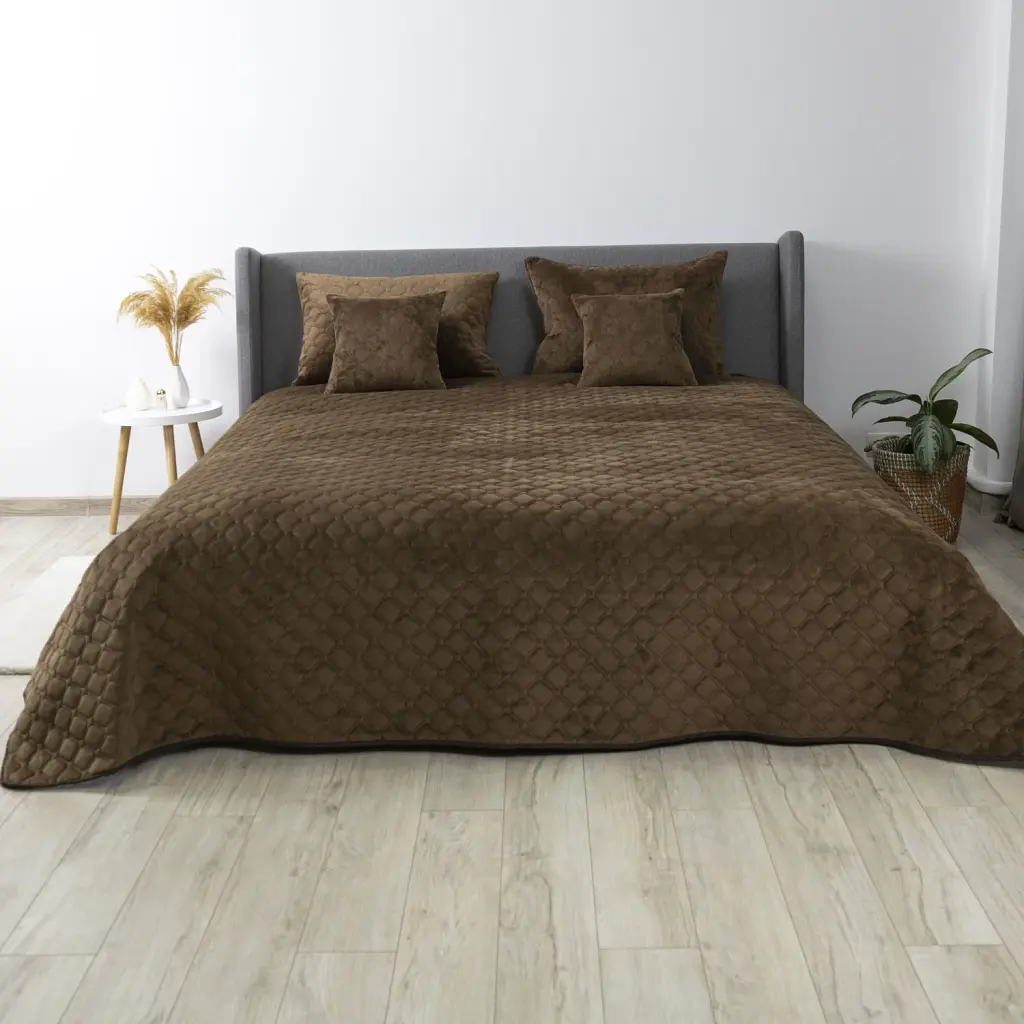 Покривало ТЕП велюрове Velour 150x210 см коричневе Ромб круглий - фото 2