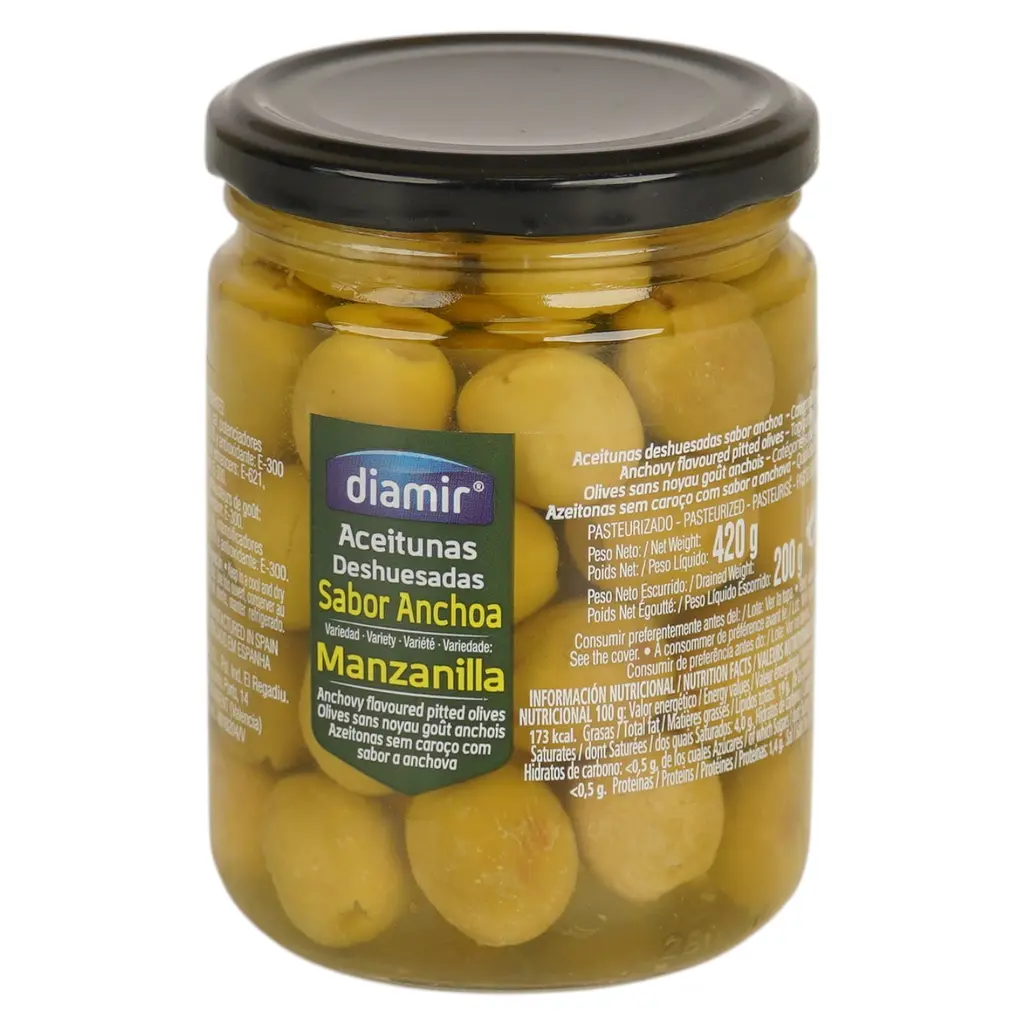 Оливки зелені Diamir без кісточки Аромат анчоуса Manzanilla 420 г - фото 4