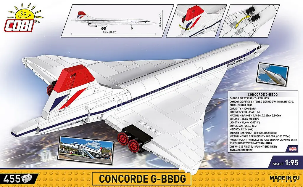 Конструктор COBI Concorde G-BBDG 1:95 455 деталей — Пасажирський літак 1917 - фото 5