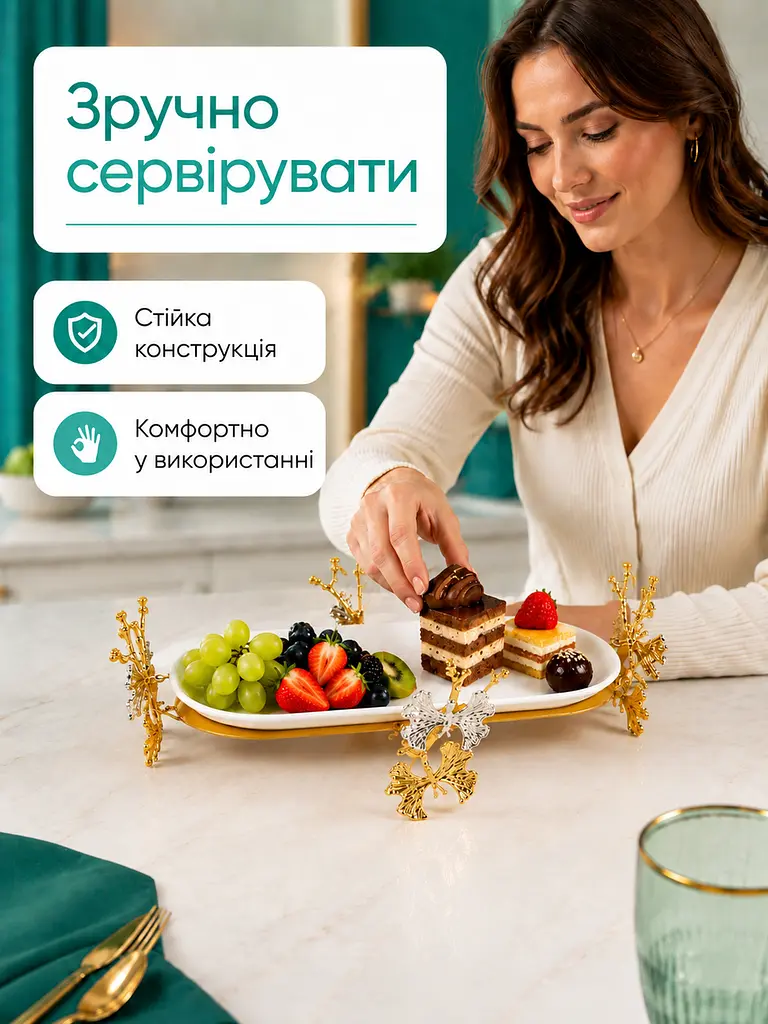 Сервірувальна керамічна підставка-таця 29×14 см для десертів і закусок (262762869) - фото 4