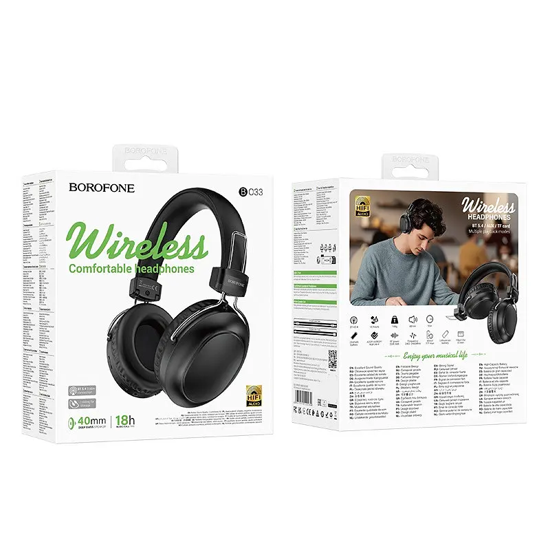 Навушники Borofone бездротові накладні BO33 Melody BT headphones чорні - фото 2