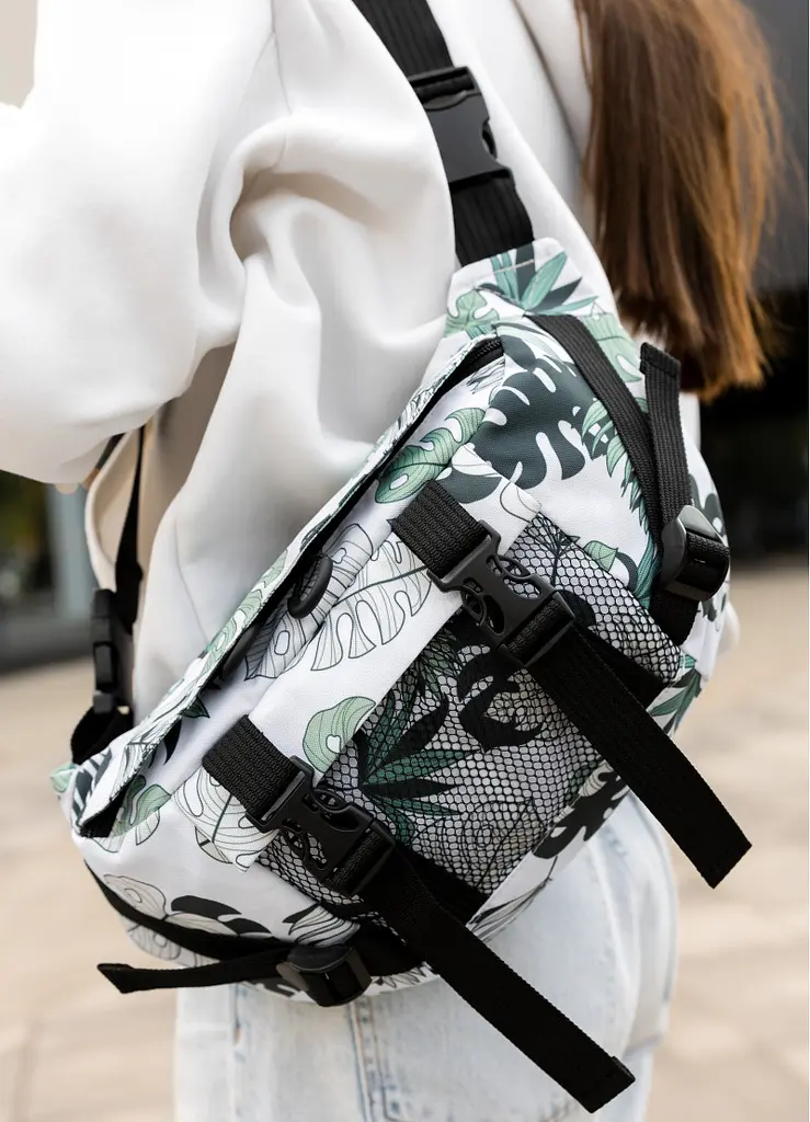 Велика жіноча поясна сумка бананка Sambag DynamicDart принт "Leaves" 38 × 21 × 7 см (80411144) - фото 5