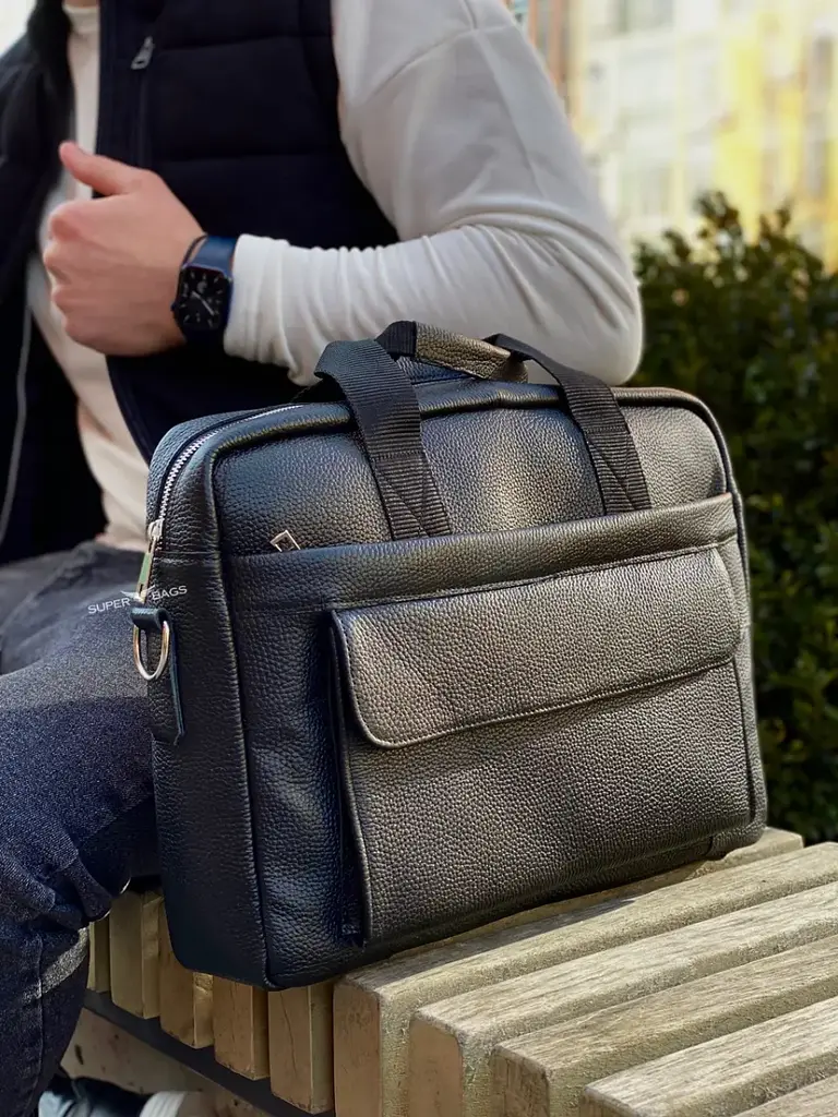 Чоловіча шкіряна сумка для ноутбука та документів чорна Tiding Bag RD-23134 - фото 7