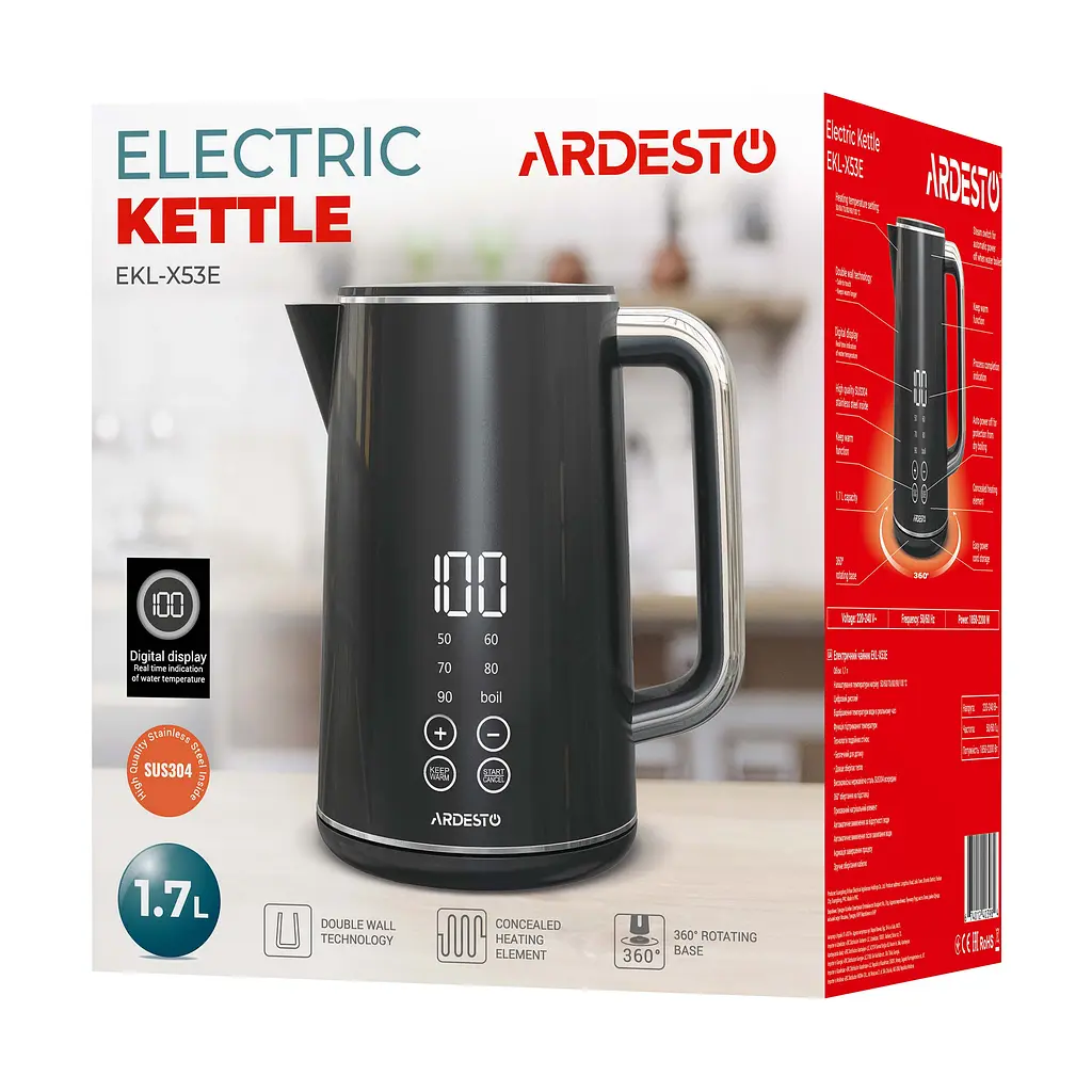 Електрочайник Ardesto Elegance Otter LED дисплей подвійні стінки 1.7 л чорний глянець (EKL-X53E) - фото 12