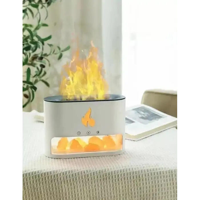 Лампа увлажнитель воздуха Docsal Flame 3в1 с ультразвуковым увлажнением и соляными камнями Белый - фото 4