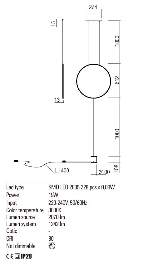 Люстра/торшер Redo SLICK SU/LAMP RD LED 19W 3000K GD (4.1.2) 01-2196 - фото 3