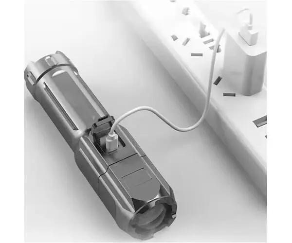 Світлодіодний ліхтарик з телескопічним зумом USB, акумуляторний, чорний - фото 2
