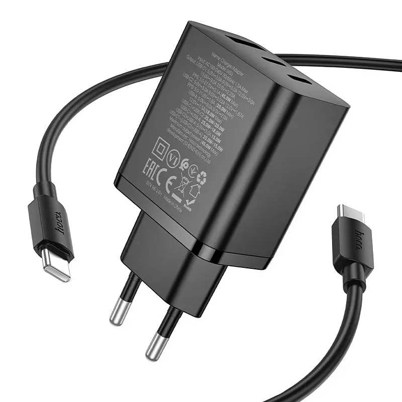 МЗП Hoco N50 Scenery PD45W (1USB-A/2C) + кабель Type-C to Type-C Black - фото 2