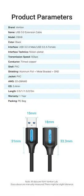 Кабель Vention USB 3.0 - OTG USB3.0 0.5 м Black (CBHBD) - фото 8