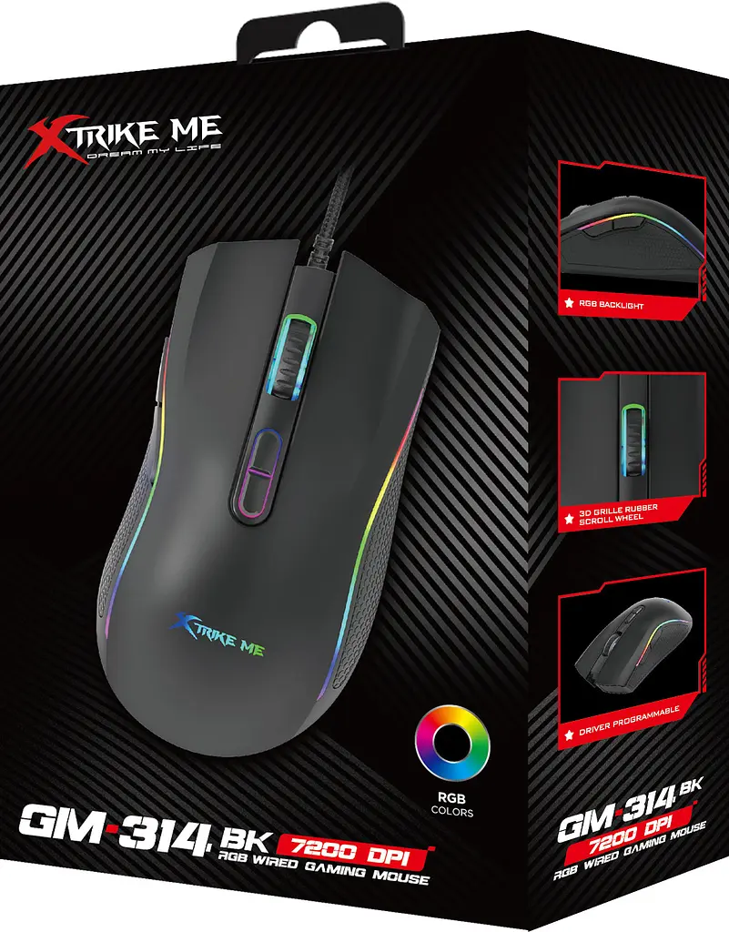 Мишка XTRIKE ME GM-314, ігрова 7200dpi., 7кн., RGB, чорна - фото 7