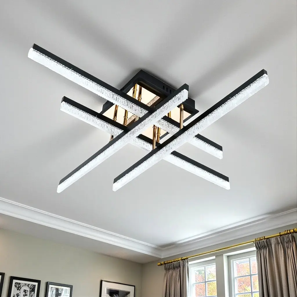 Сучасна стельова LED-люстра Diasha SX1010/4BK, чорна, 60W, акрилові перетинні світлові планки - фото 2