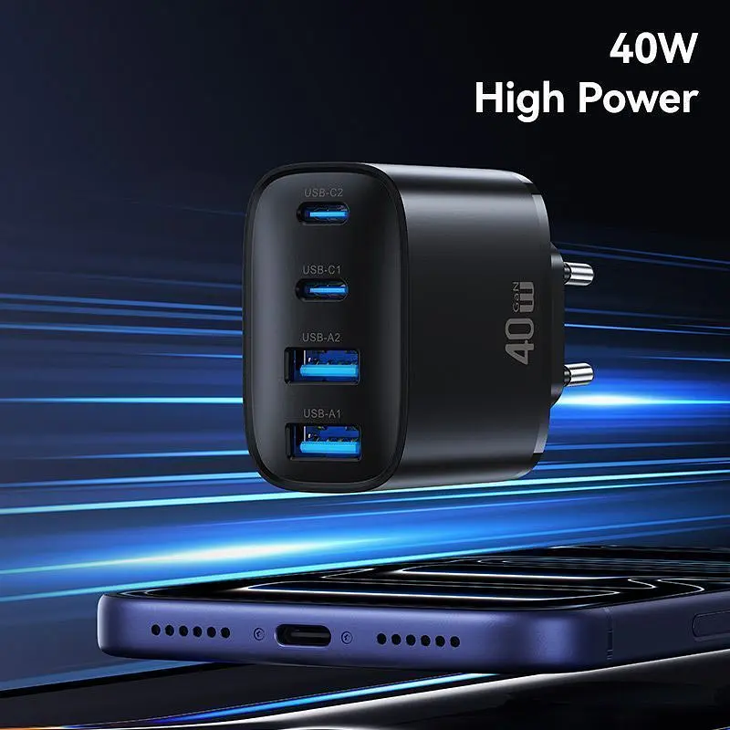Мережевий зарядний пристрій Usams T70 2хUSB-A + 2хUSB-С 40W Black (CC330TC01) [164376] - фото 6