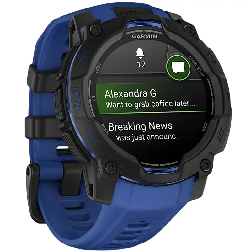 Смарт-годинник Garmin Instinct 3 45mm Amoled Black with Bolt Blue/Black Silicone Band (010-02936-03) - фото 2