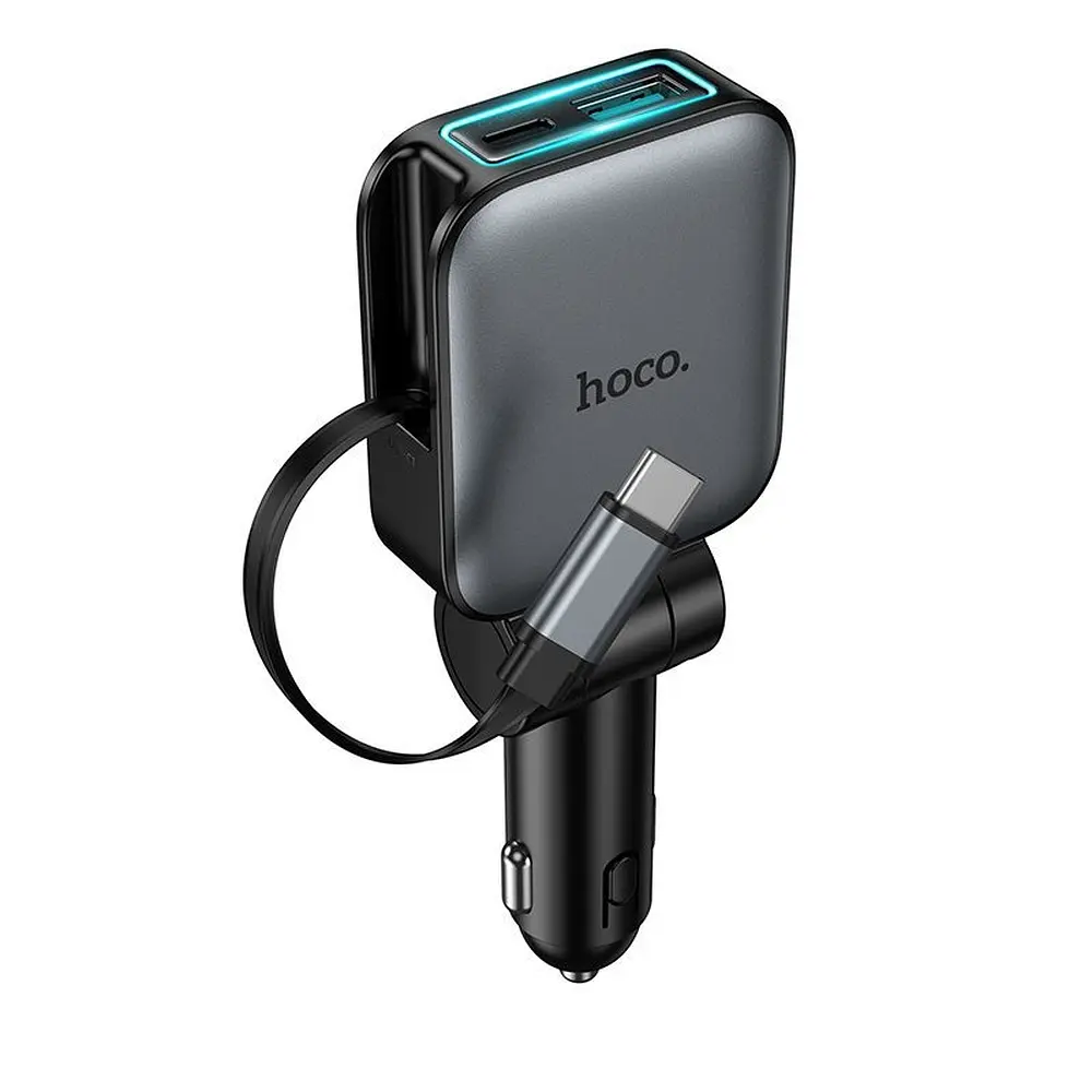 АЗП Hoco Z67 Triunfar PD60W(1C1A)+Type-C car charger with telescopic cable Black