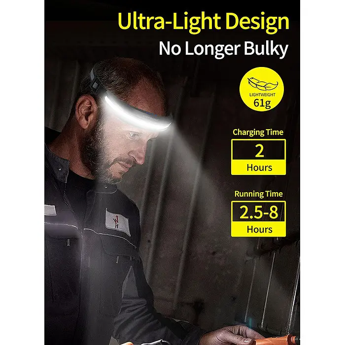 Налобний ліхтар DARKBEAM LED COB з червоним світлом, USB-акумулятор, надяскравий, для шолома, кемпінгу, риболовлі, ремонту - фото 2