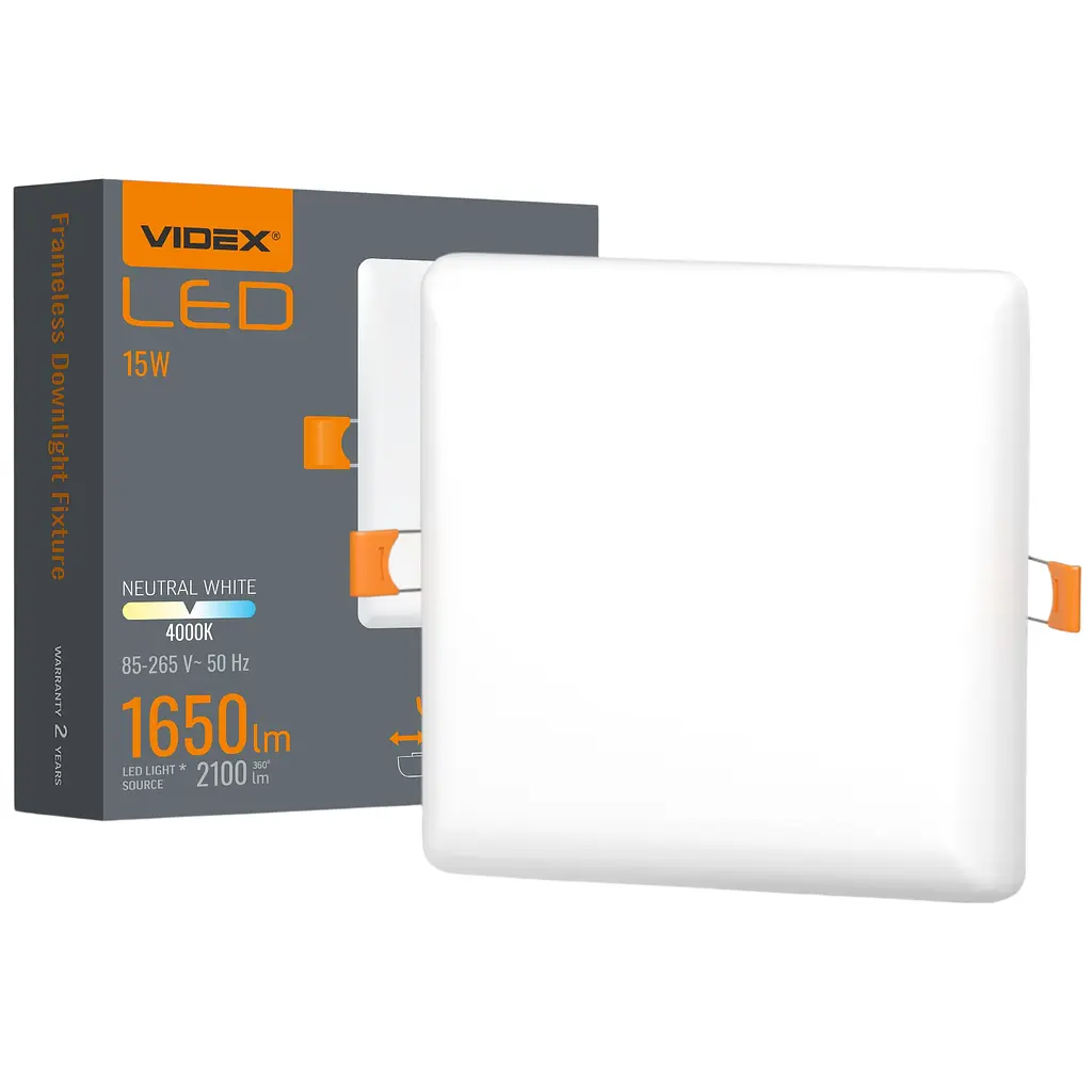 LED світильник безрамковий Videx квадратний 15W 4000K 220 V білий (VLE-DLFS-154)