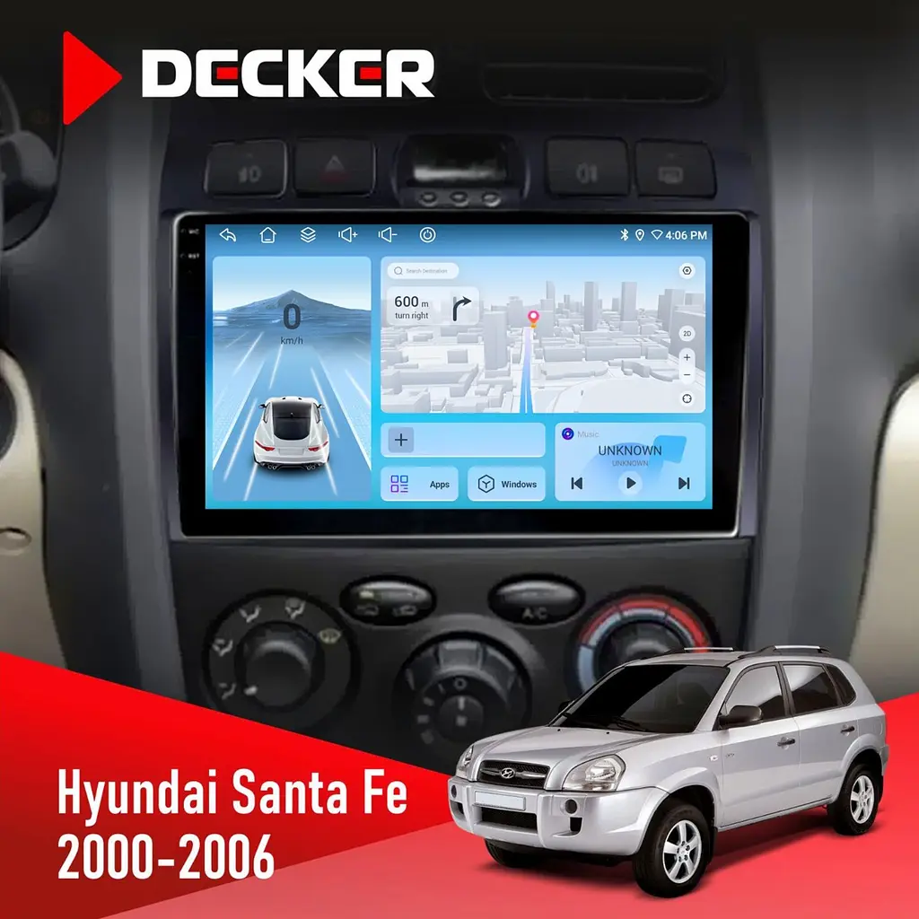 Штатна магнітола Hyundai Santa Fe 2000-2006 Decker D9-010 6x128, DSP, 4G, 2K Decker (НФ-00004682)