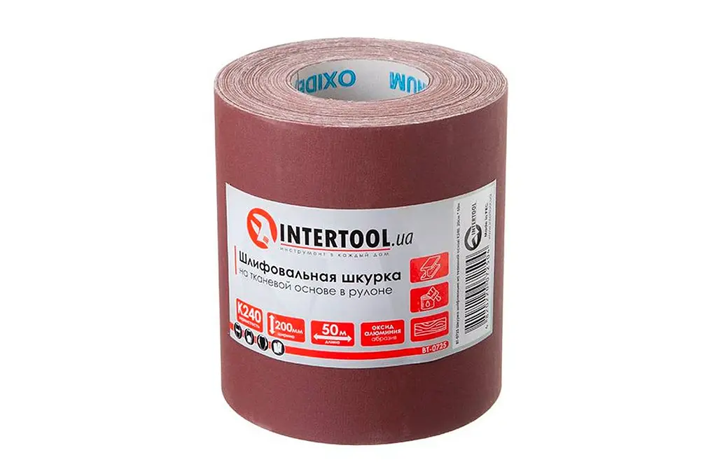 Шліфувальний папір наждачна шкірка в рулоні Intertool 200 мм х 50 м P240 BT-0725 - фото 2