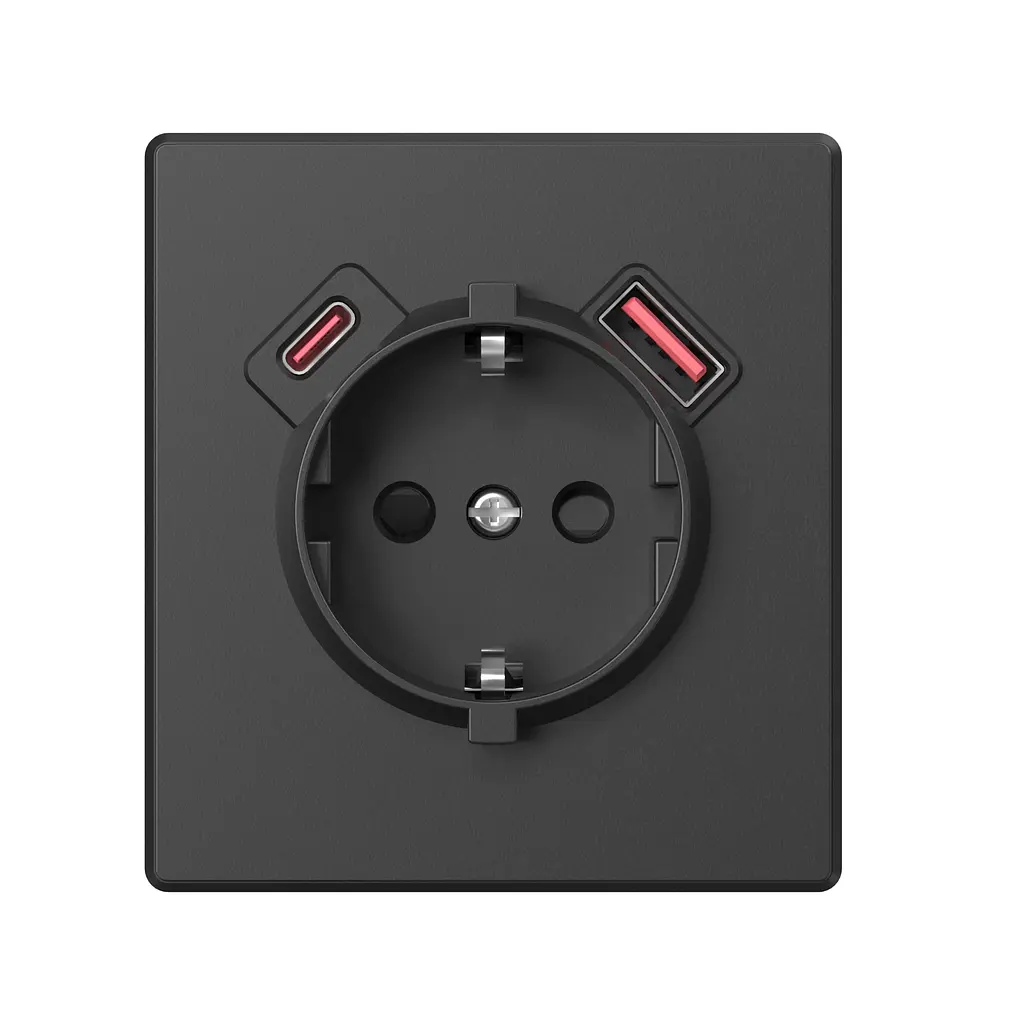 Розетка одинарна із заземленням USB-A+C 20W вугільно-чорна VIDEX NOTA (VF-NT-SK1GUC-BL) VIDEX (28884-000) - фото 2