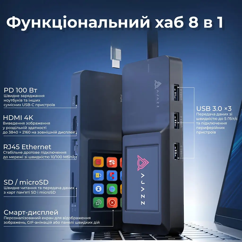 USB-Хаб Ajazz 8 в 1 (AKP01E-B) - фото 13