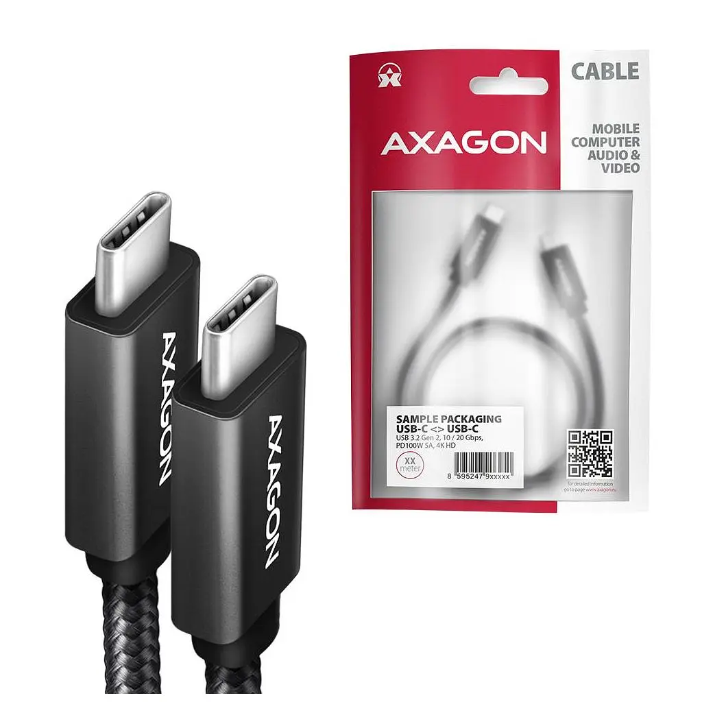 Дата кабель USB-C to USB-C 2.0m USB 3.2 Gen 2 PD 100W 5A 4K black AXAGON (BUCM32-CM20AB) - фото 2