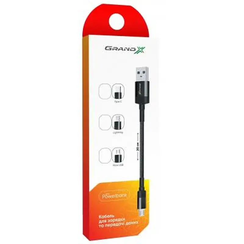Дата кабель USB 2.0 AM to Micro 5P 0.2m Grand-X (FM-20M) - фото 3