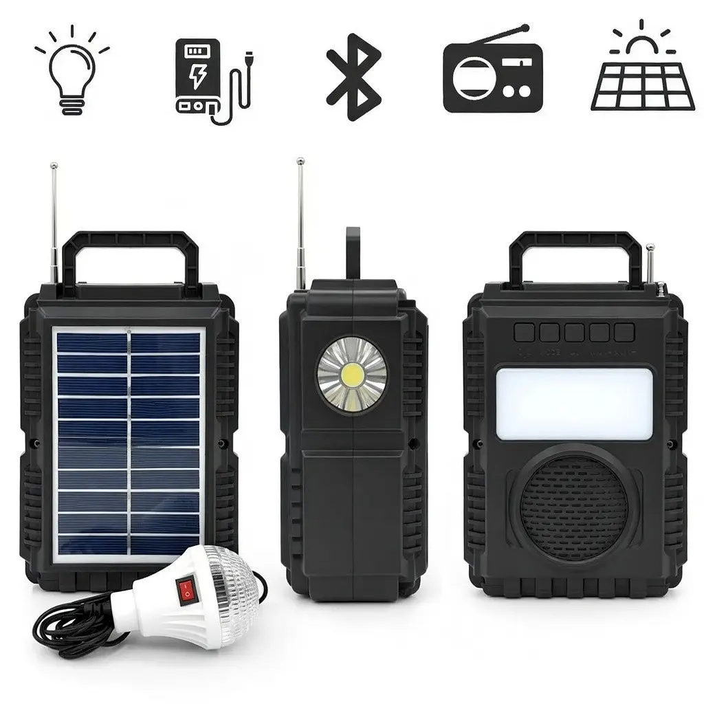 Портативна сонячна система 5-в-1 (ліхтар + радіо + Bluetooth + Power Bank + сонячна панель) - фото 4