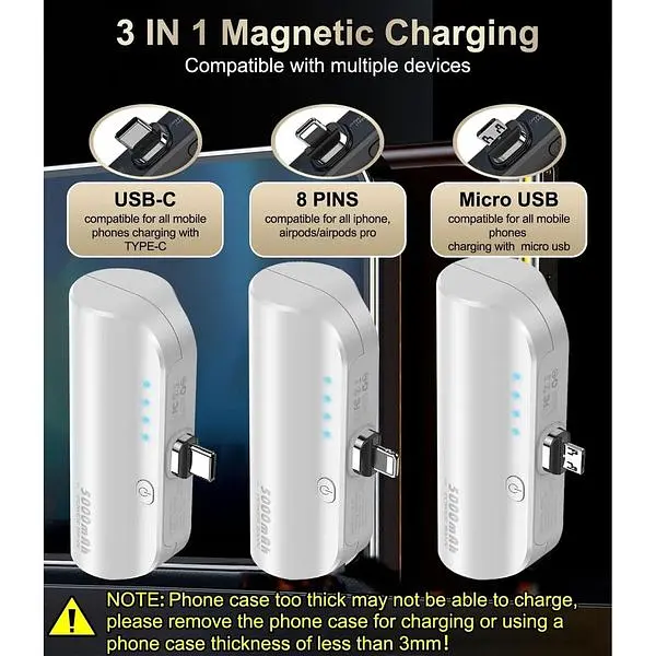 Портативний зарядний пристрій LUCKYDUO Mini 5000 mAh 3 в 1 швидка зарядка для iphone USB C/Micro USB Handys - фото 2