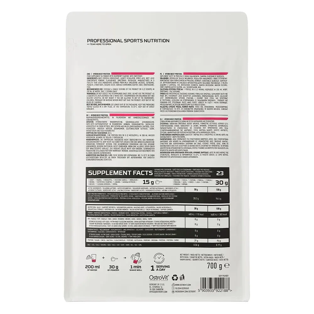 Яловичий протеїн OstroVit Hydro Beef Protein, 700 грам - Малина - фото 2