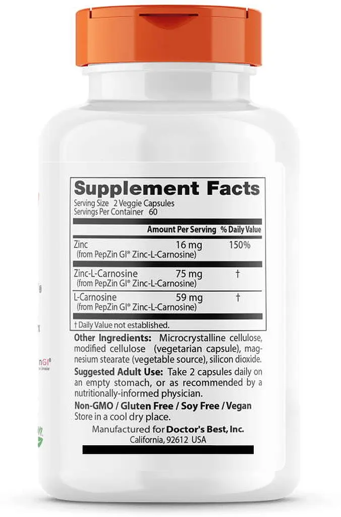 Витамины и минералы Doctor's Best PepZin Gl, 120 вегакапсул - фото 3