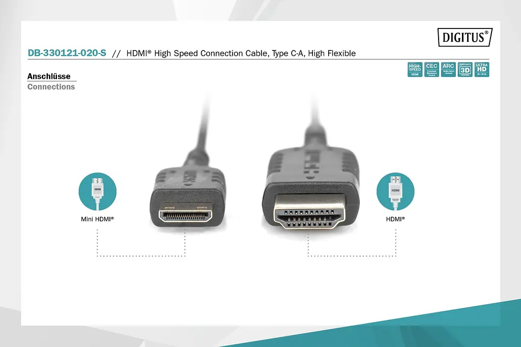 Кабель Digitus HDMI - miniHDMI Ultra HD 2m black - фото 2