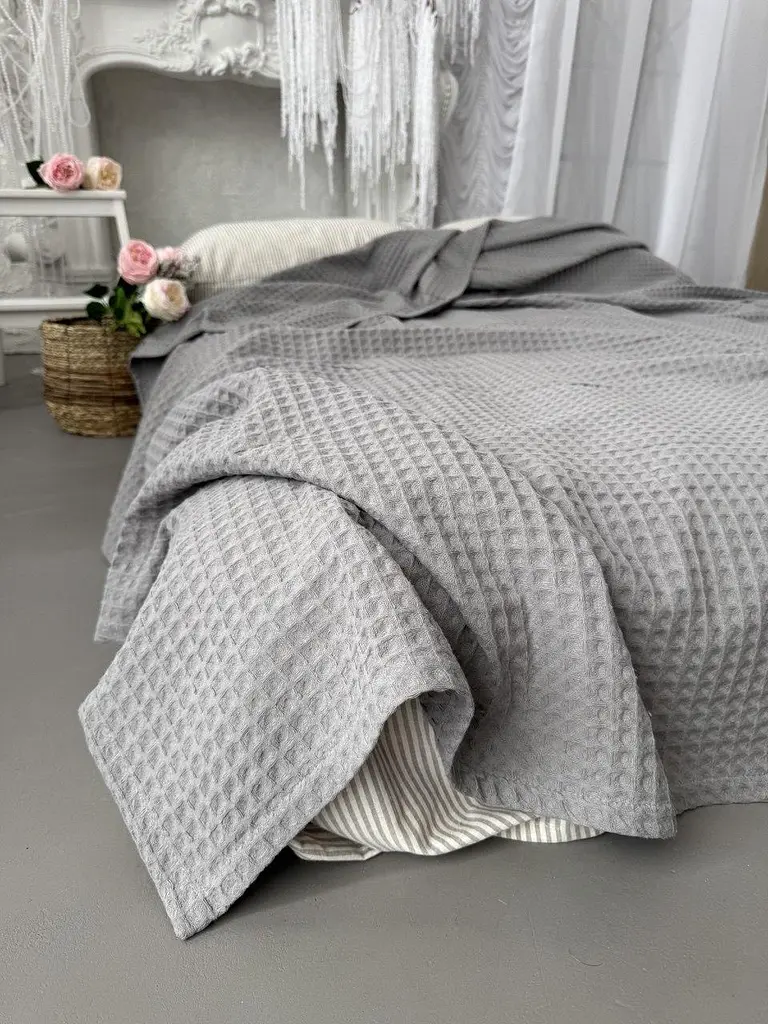 Покривало Zeintex Greece вафельне бавовняне сіре 230х300 см - фото 5