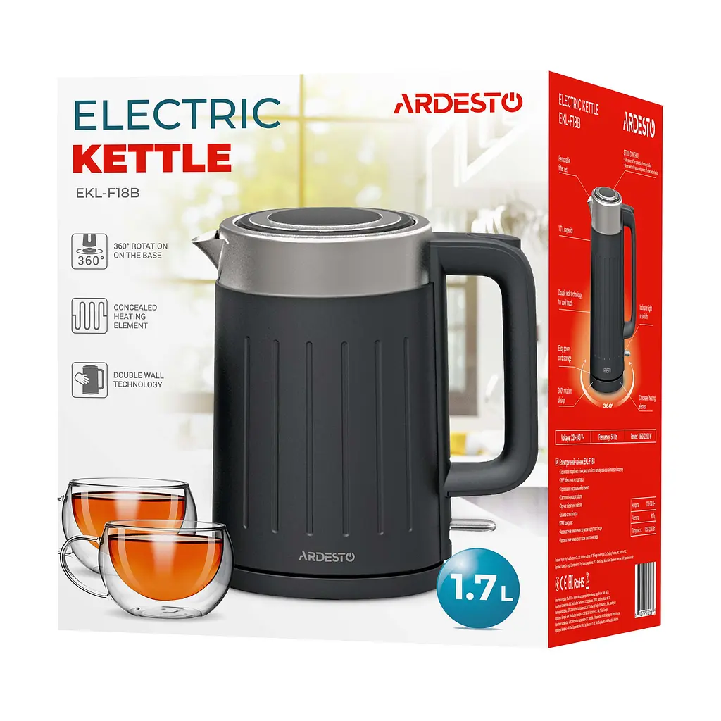 Ardesto Електрочайник EKL-F18B 1.7 л 2200 Вт strix контроль чорний - фото 9